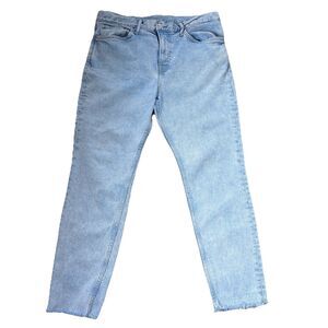 H&M &Denim Regular Tapered Cropped 3/4 Unisex Jeans Blue 34/32 Raw Hem 27 Inseam